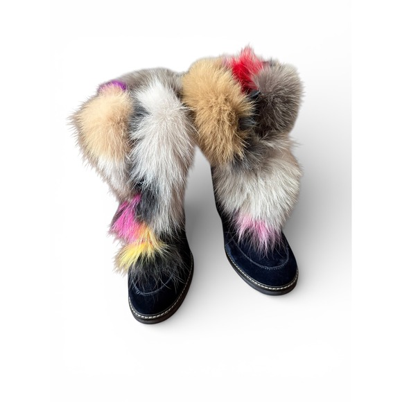 Stuart Weitzman Yukon Real Fur Royal Blue Velvet Lace-Up Boots | Women's 8M - Picture 3 of 14